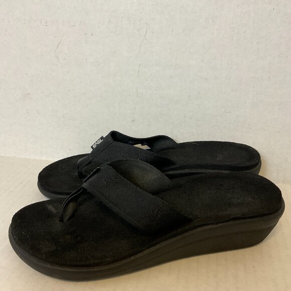 Teva Thong Sandals 8 Black Platform Wedge - Picture 1 of 9